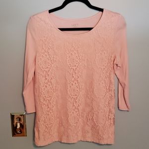 Pink lace cotton 3/4 sleeve shirt